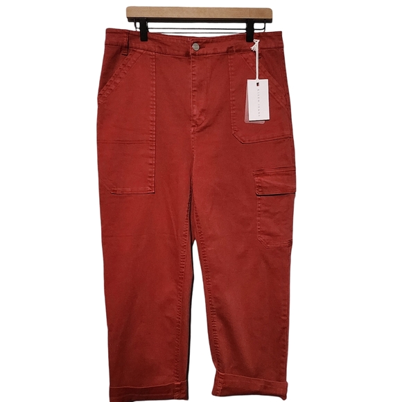 RISEN NWT High Rise Cargo Boyfriend Jeans Rolled Up Hem Size 15/32 Color Brick - Picture 3 of 16